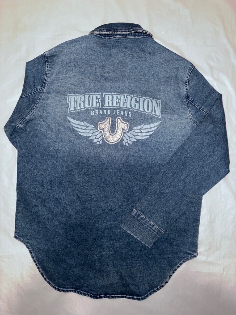 True Religion Women’s Washed Denim Button-Down Shirt - Dark Blue